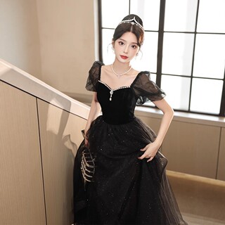 黑色晚礼服女高级感宴会主持人气质学生声乐艺考演出生日成人礼服