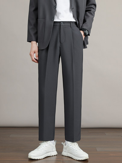 Luo Meng Drapierte kleine Anzughose Herren Herbst und Winter Samt Neun-Punkt-gerades Bein lockere Freizeithose Schwarze High-End-Anzughose