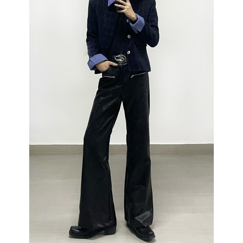 Fengligu/Niche Deconstructed Design Punk Pu Leather Flared Leather Pants for Men, High-End Fashionable Floor-Length Trousers Trend Fengligu/Niche Deconstructed Design Punk Pu Leather Flared Leather Pants for Men, High-End Fashionable Floor-Length Trousers Trend