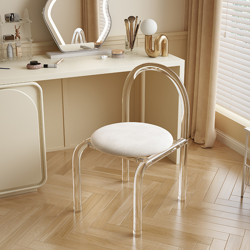 Light luxury minimal net red makeup bench bedroom crystal transparent acrylic chair modern dining chair home dresser