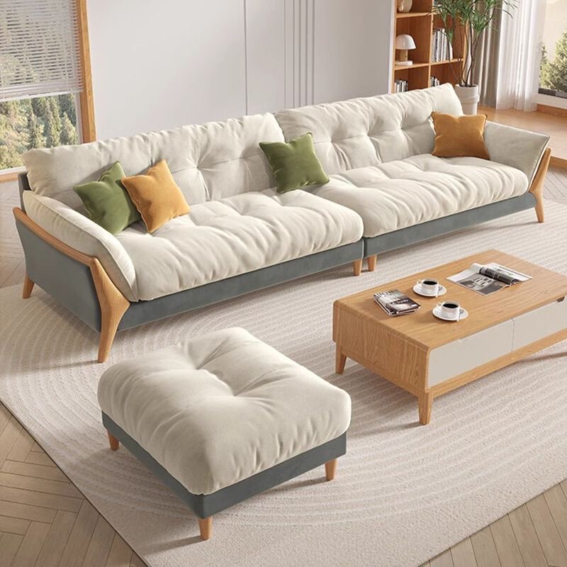 Heshida Nordic Fabric Sofa Living Room Modern Simple Three-Seater Off-White Sponge-Filled Modular Sofa