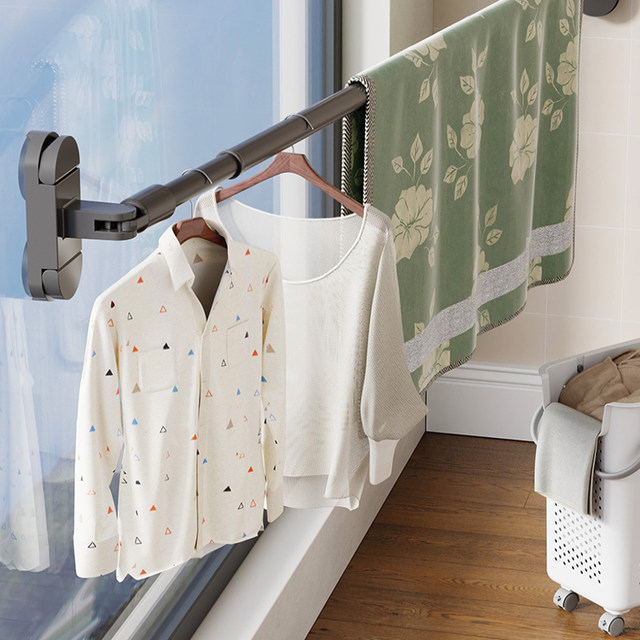 Suction Cup Clothes Drying Rack Telescopic Clothes Drying Rod Household Punch-Free Window Drying Quilt Balcony Space Use Clothes Drying Artifact