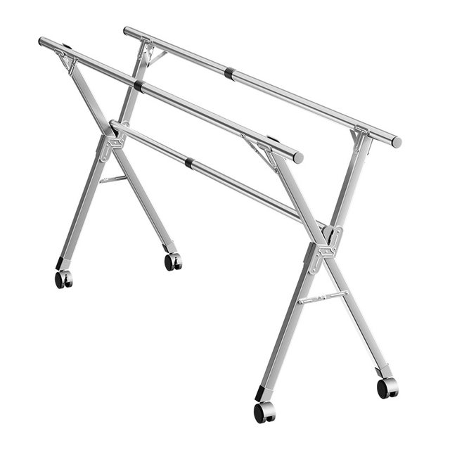 Thickened Stainless Steel Floor-Standing Folding Clothes Drying Rack, Indoor Double-Rod Clothes Rack, Outdoor Balcony Retractable Clothes Rack