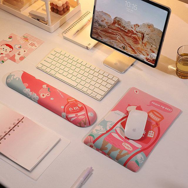 White Peach Memory Foam Keyboard Wrist Rest Mouse Pad Cute Cartoon 3D Notebook Pad Desktop Mouse Pad