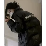 Зимний пуховик, черная полиуретановая куртка, оверсайз, увеличенная толщина