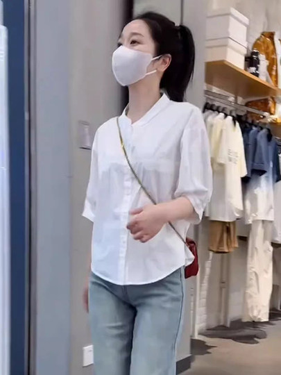 洋气减龄中袖衬衫女2025夏季爆款宽松简约休闲显瘦百搭翻领上衣服