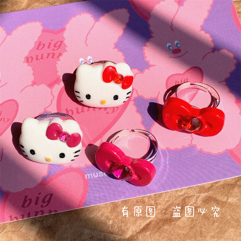 Hellokitty Cartoon Cute Metal Ring Niche Retro Sweet Cool Spicy Girl Adjustable Open Ring Women's Gift