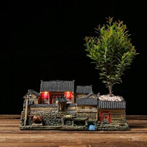 Micro Landscape Ancient Architecture Chinese Style Retro old house flower pots View Creative Potted Room Multi-Meat Plant Pendulum