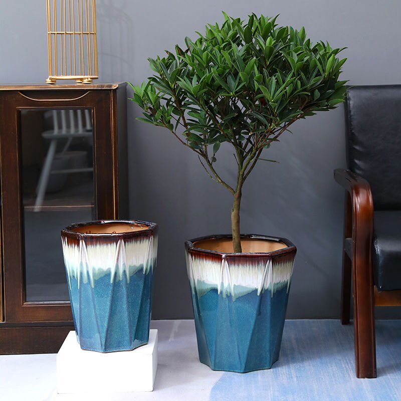 Ceramic flowerpot clearance processing large floor-to-ceiling octagonal ceramic simple balcony garden fortune tree green planting flowerpot