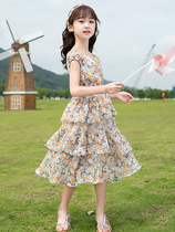 Hong Kong Girls' Dress Summer 2022 New Fashionable Girl Child Package Chinese Children's Broken Princess Dress