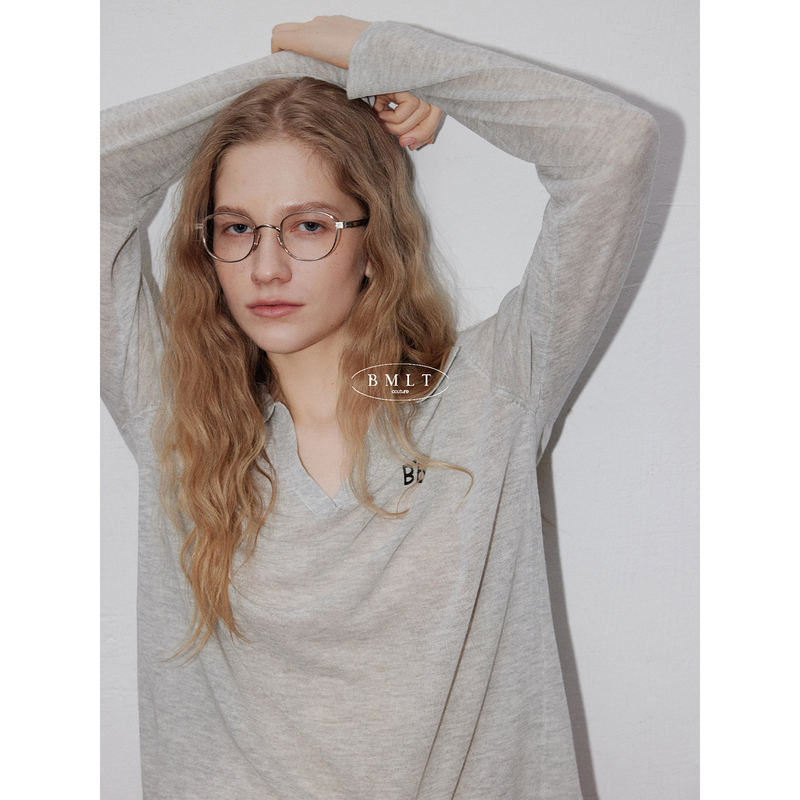 Bmlt [Casual Style] Tencel Linen Embroidered V-Neck Knit Top Summer Thin Blouse Lazy Style Base Shirt for Women