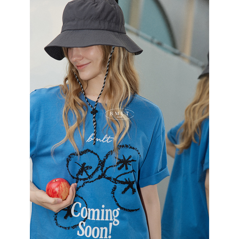 Bmlt [Kongshanhai] 100% Cotton Vintage American-Style Printed T-Shirt, Summer Casual Loose Fit, Skin-Friendly and Comfortable Short-Sleeve for Women