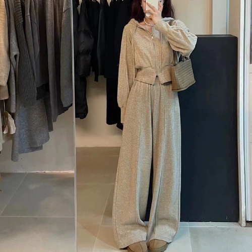 Кашемировый комплект для отдыха, толстовка с капюшоном, в корейском стиле, изысканный стиль