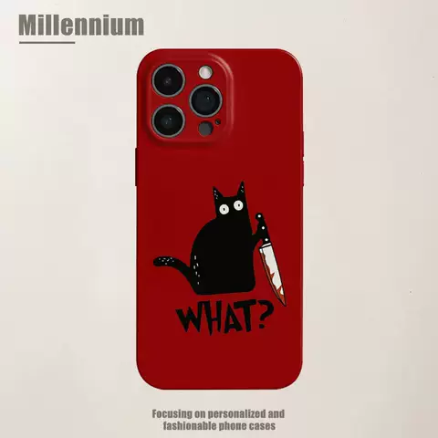 iPhone 17/16/15/14/13/12 Black Cat "WHAT?" 3D Illustration Soft Bumper Phone Case