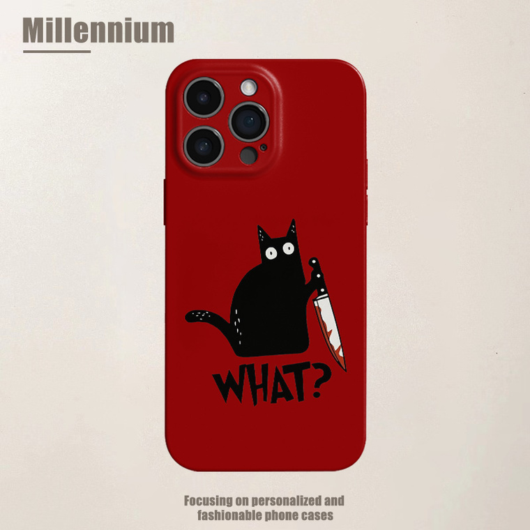 17/16/15/14/13/12 Black Cat "WHAT?" 3D Illustration Soft Bumper iPhone Case