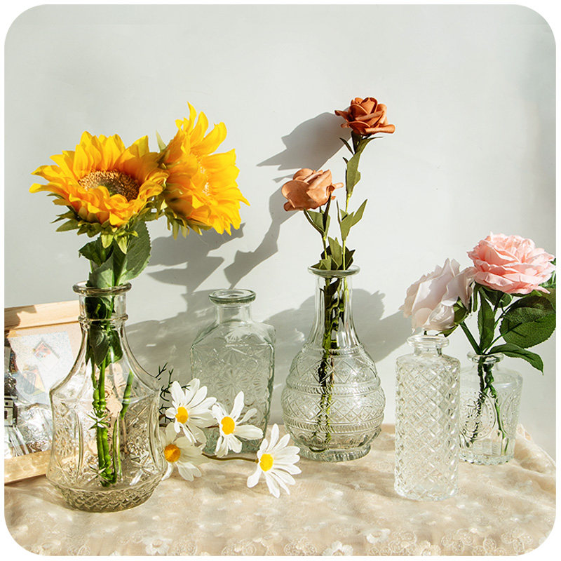 Vase decoration living room flower arrangement ins wind glass bottle flowers dry flower transparent desktop Valentine's day decoration decoration