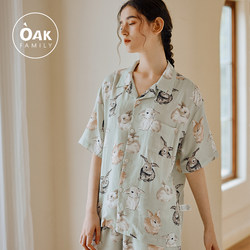 Oak Family women's home wear set summer bamboo cotton gauze ultra-thin sweat-absorbent shorts short-sleeved parent-child pajamas