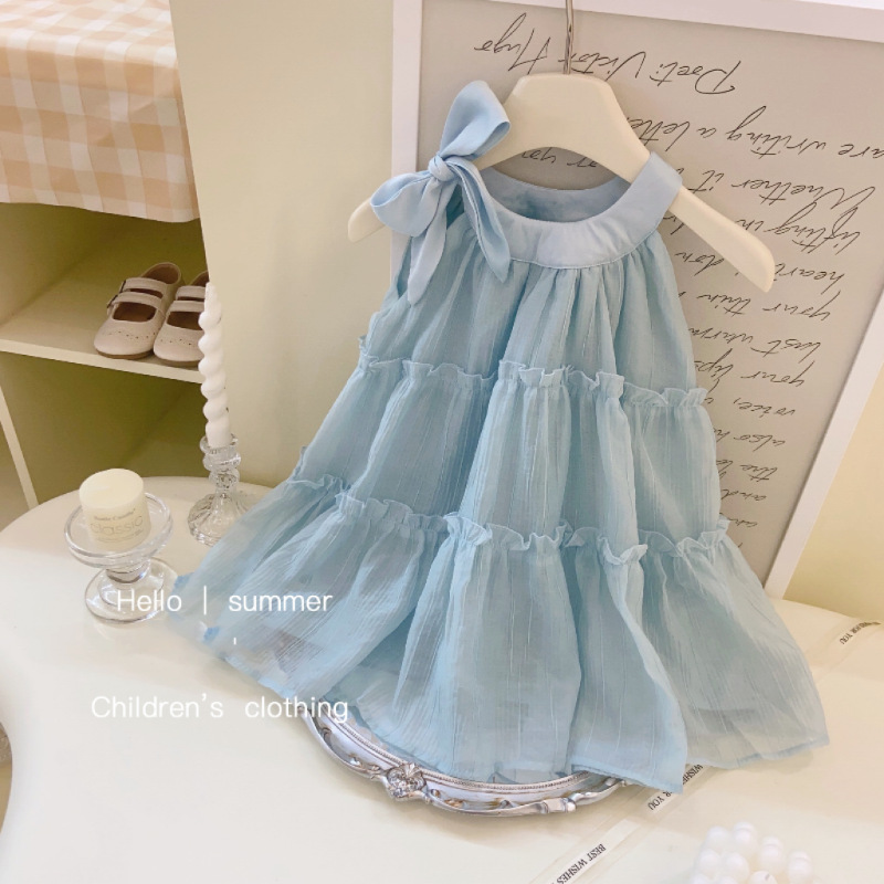 ベビー服 夏用ベストドレス サスペンダードレス 甘くて妖精な1歳用ホルターネックドレス 女児用スカート
