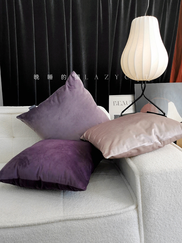 Rykalyss Retro French Style Purple Red Velvet Black Velvet Pillow Sofa Cushion Square Pillow