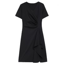 Big Code Women Dress Casual Loose Lenskirt V Collar Collection Waist Display Slim Cover Temperament Fashion Little Black Dress New womens dress