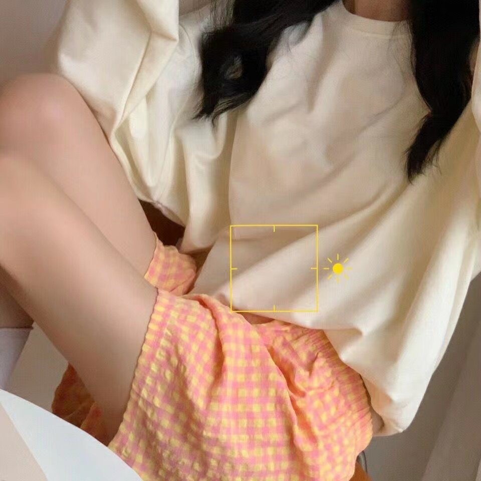 Embrace summer women's shorts pajama pants pure cotton ins wind sport high waist slim wide leg loose plaid home pants