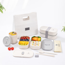 Camuz Japanese Double-Layer Lunch Box Can Be Heated in a Microwave Oven, Portable Sealed Partition for Office Workers, Plastic Lunch Box