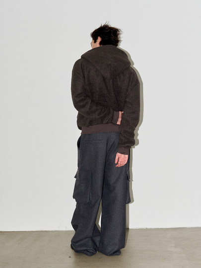 Liberafit Wool Sherpa Oversized Short Wide Hooded Zip-Up Jacket Wool Sherpa Zip up