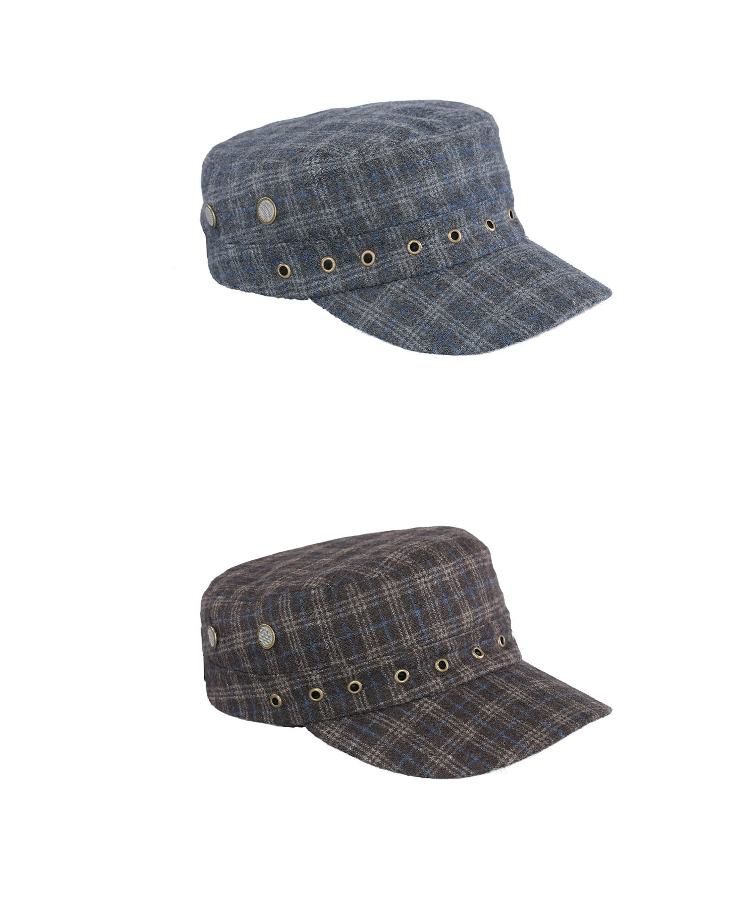 LIBERAFIT Wool Plaid Flat-Top Curved-Brim Cap