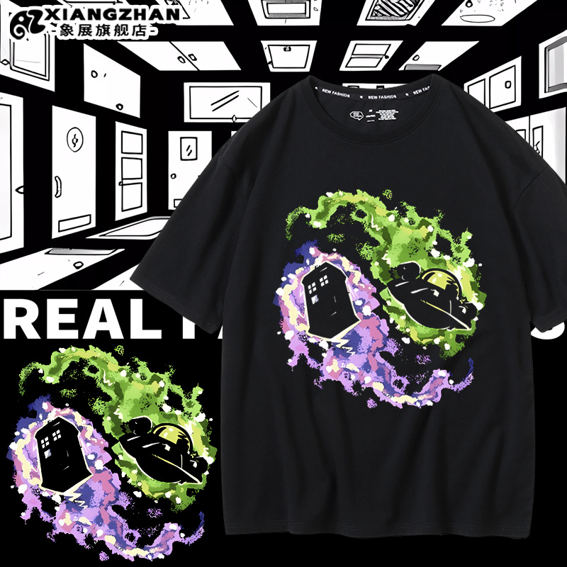 Doctor Who Tardis Time Machine Collaboration Rick and Morty Pure Cotton Short Sleeve T-Shirt Men's Clothing