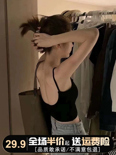 Черная базовая майка топ, топ без лямок, короткий летний бюстгалтер, красивая спина