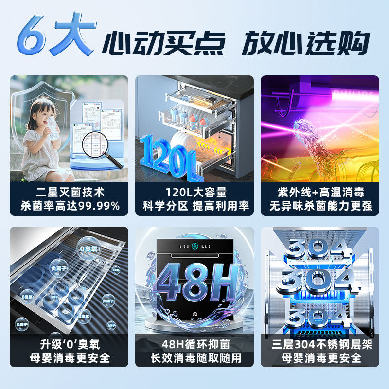 [Upgraded 304-Layer Rack] Rongsheng Disinfection Cabinet Built-In Household Large Capacity Kitchen Disinfection Cupboard Rx06A