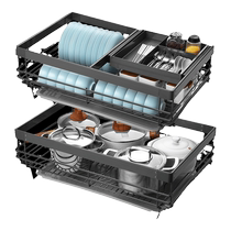 Italian basket kitchen cabinet stainless steel double-layer drawer-type bowl rack to store condiments built-in cabinet bowl basket