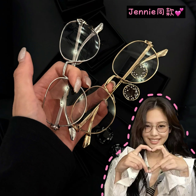 Jennie's Same Style 26A Round Eyeglass Frame, New Titanium Alloy Prescription Glasses for Women, Gold-Rimmed Korean Version with Prescription Jennie's Same Style 26A Round Eyeglass Frame, New Titanium Alloy Prescription Glasses for Women, Gold-Rimmed Korean Version with Prescription