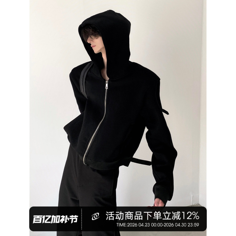Akiyama Fumi/Basic Three-Color Cleanfit Silhouette Short Black Hooded Sweatshirt Unisex Zipper Cardigan Jacket