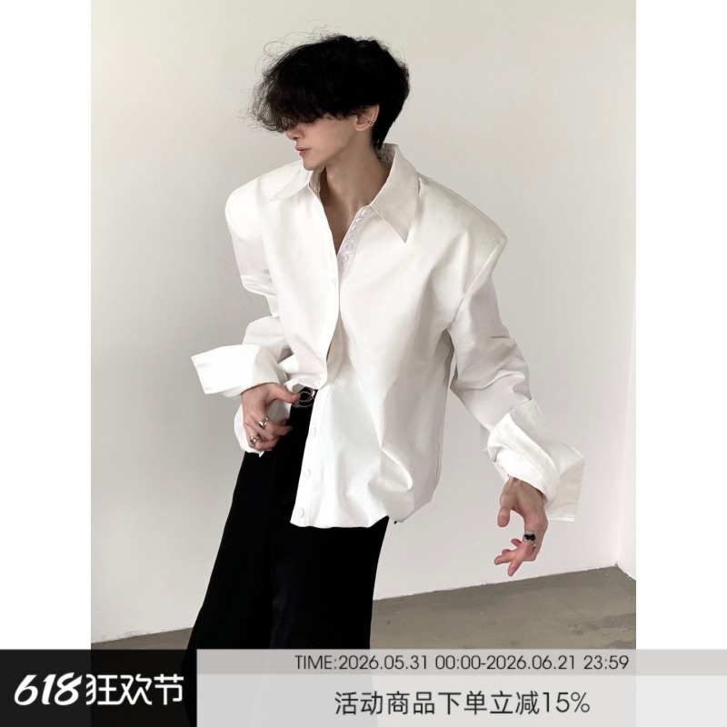 Aoshima Style/Niche Heavyweight Oversized Slim-Fit Padded Shoulder Men's Shirt, High-End Design, Stylish White Oversized Shirt Aoshima Style/Niche Heavyweight Oversized Slim-Fit Padded Shoulder Men's Shirt, High-End Design, Stylish White Oversized Shirt