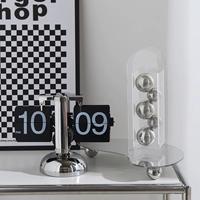 Глянцевые черные часы + лоток держателя + серебряный шарик ваза [Set]