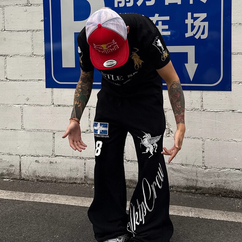 Embroidered Unicorn Heavy-Duty Multi-Needle Embroidery Drapey American-Style Wide-Leg Sweatpants Casual Lazy Pants Trendy Brand Pants
