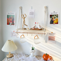 Nordic simple wall storage rack living room bedroom B&B wall-mounted storage rack cup holder solid wood flat plate decorative rack