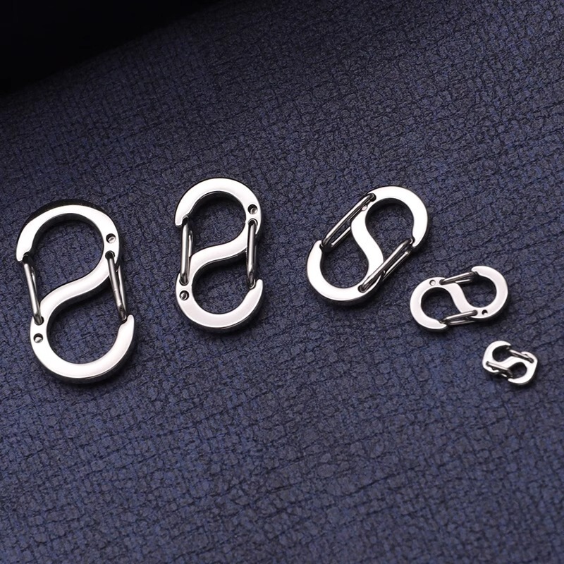 Keychain 304 Stainless Steel S-Shaped Buckle Double-Ended Key Ring Spring Carabiner Multi-Specification Figure-Eight Mini Adjustable Buckle Chain