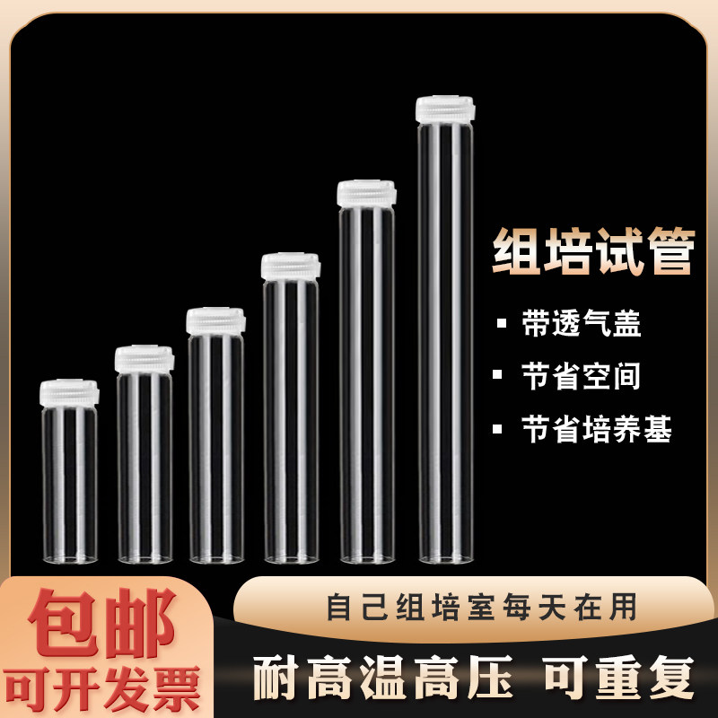 木木生物耐高温灭菌组培试管 玻璃带透气盖无菌材料保存瓶 高硼硅