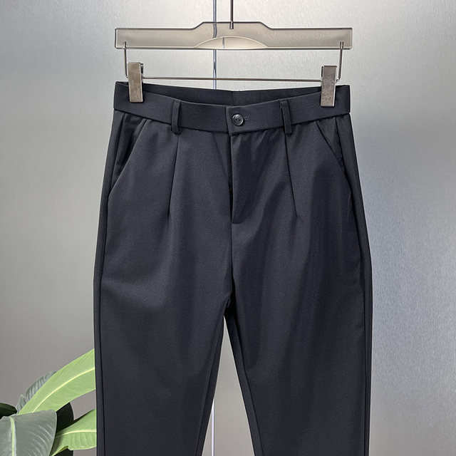 Summer drape men's short suit pants small feet loose harem pants trendy black casual pants hairstylist nine-point pants