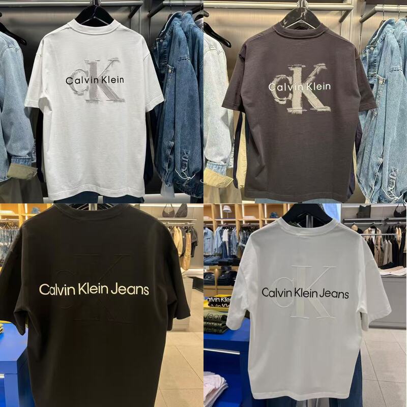 Ck Short-Sleeve Unisex Summer Pure Cotton Embossed Jennie Style Crew Neck Couple T-Shirt Loose Embroidered Letter Women's