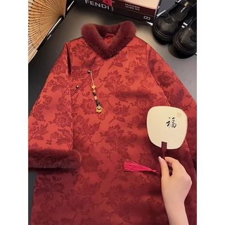 女童旗袍裙秋冬装2024新款儿童国风夹棉唐装女孩冬季拜年服外套潮