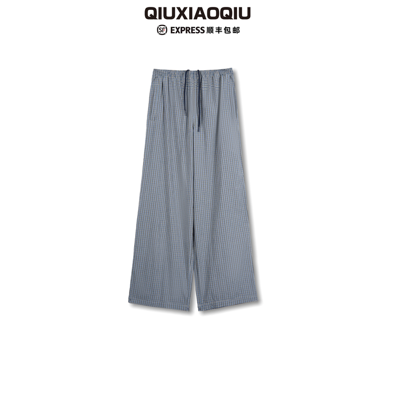 【Qiuxiaoqiu】Paris Retro Linen Plaid Casual Summer Versatile Plaid Pants Unisex Trendy Style