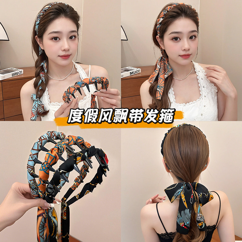 Retro Ribbon Headband with Integrated Braided Hair, Women's 2025 New Style High Cranial Top Hairband for Daily Wear