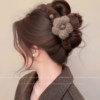 Large Brown Floral Plush Hair Clip for Women, Suitable for Thick Hair, Korean Style Hair Accessory
