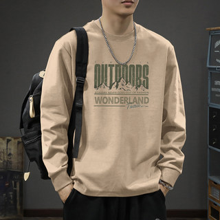 Camiseta de manga larga con cuello redondo y peso pesado de algodón puro de 260 g para hombre, primavera y otoño de 2025, nueva camisa con capas internas de la marca de moda estadounidense