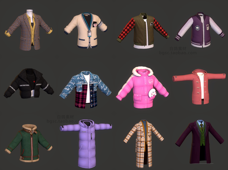 图片[2]-3D max卡通衣服上衣外套内衣maya卫衣C4D服装fbx模型建模渲染素材-cg男孩