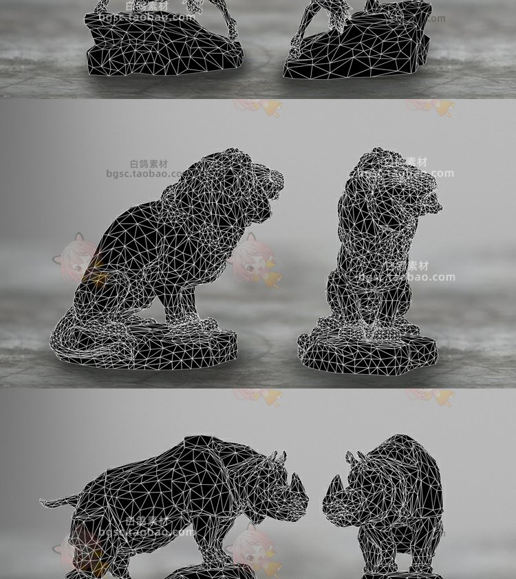 图片[9]-C4D动物雕塑PBR狮子max狮子fbx犀牛obj豪猪blender野马低聚3D模型-cg男孩