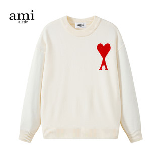 Ami Aiedr Official Sweater Unisex Classic Trendy Brand Red Heart Casual Loose Knit Jacket